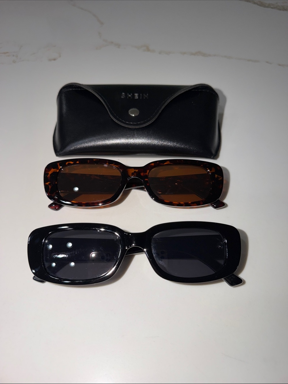 Black and Tortoiseshell Rectangle Sunglasses Duo with SHEIN case